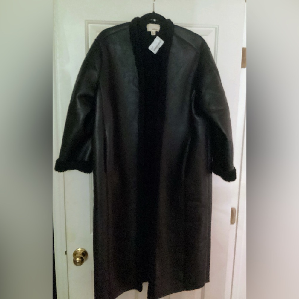 NEW The Korner Leather and Sherpa Black Coat